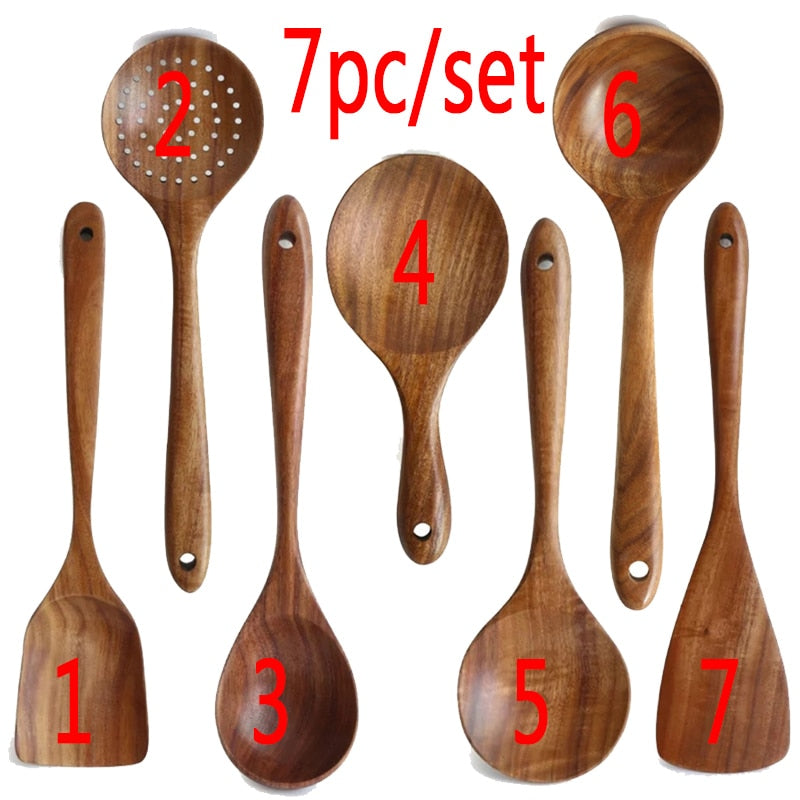 7pcs/set Natural Wood cookware